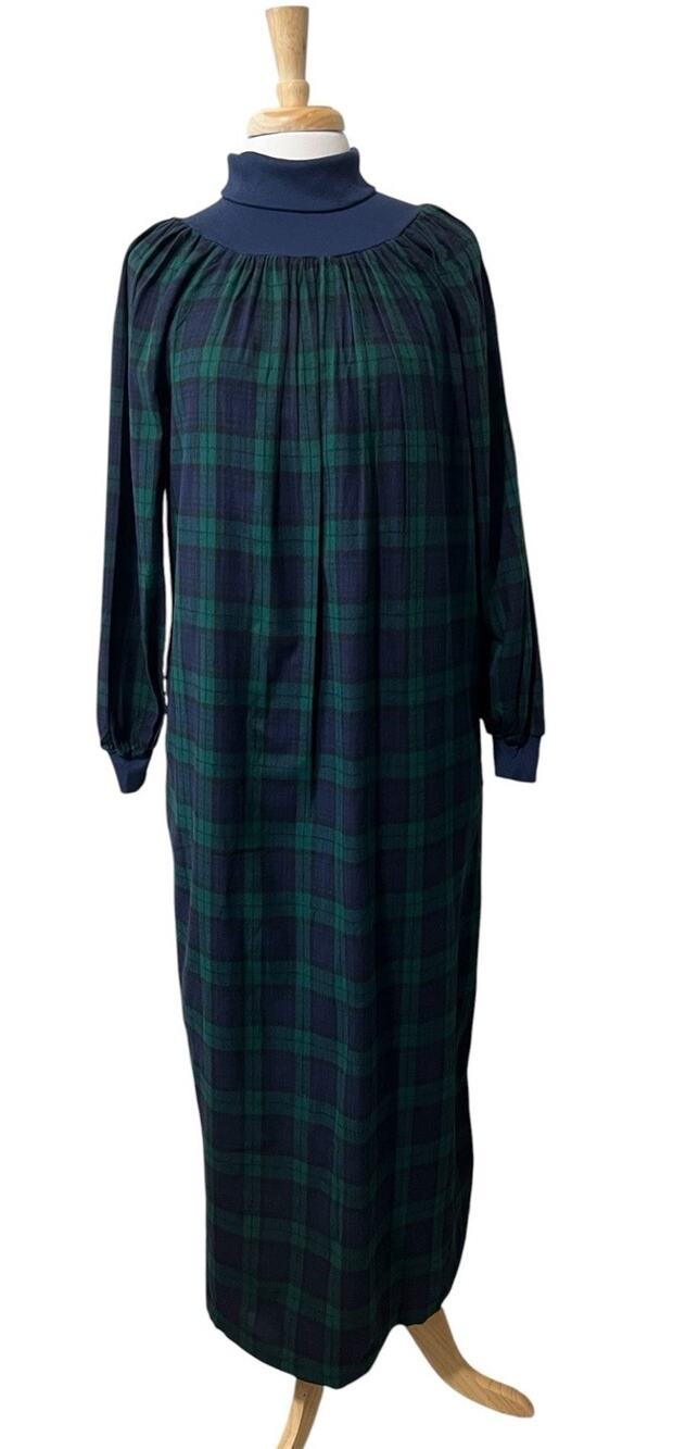 Vermont Country Store Long Flannel Nightgown Tartan Plaid Turtleneck Women S USA